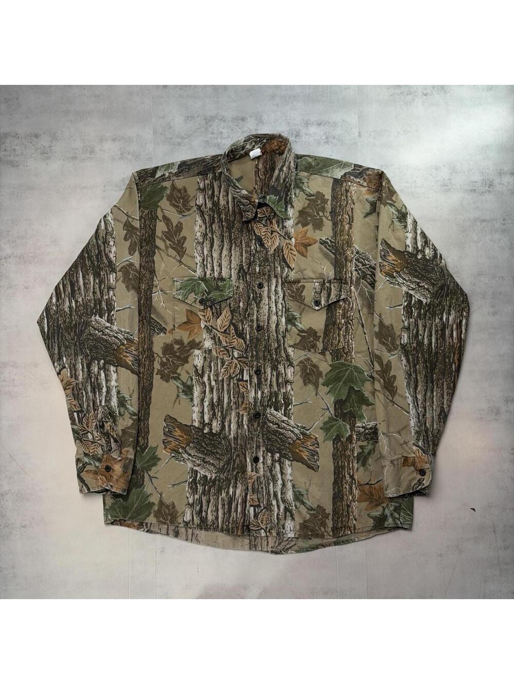 Vintage Camo Realtree Grunge Hunting Long Sleeve Button Up Shirt